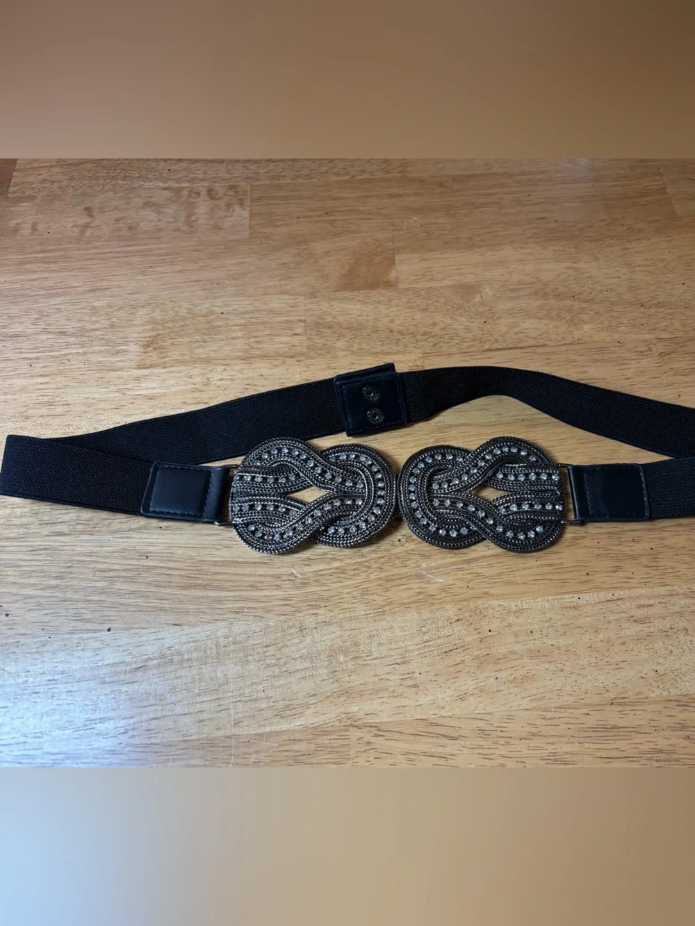 Black Elastic Stretch Belt Double Knot Rhinestones